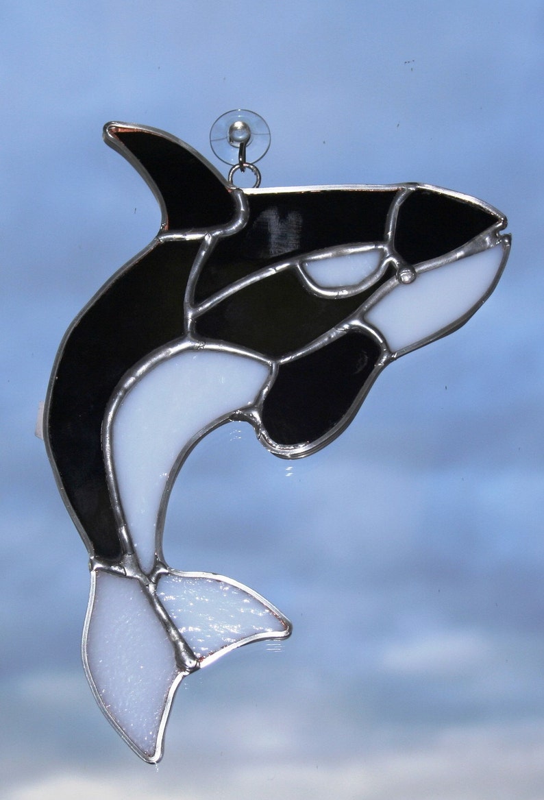 Whale stained glass suncatcher