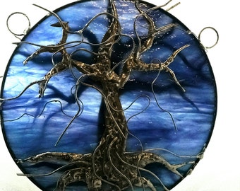 Gorgeous tree of life sculpted on both sides of a purple haze stained glass hand cut disc, parent gift, Valentine gift, anniversary