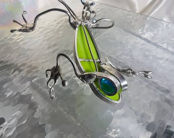 Gecko Stained Glass and Wire  Jewelry  Holder Garden Art