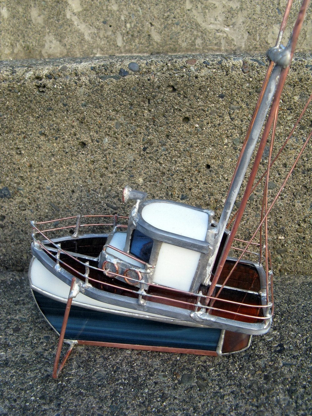 Stained glass fishing boat with rigging man gift Etsy