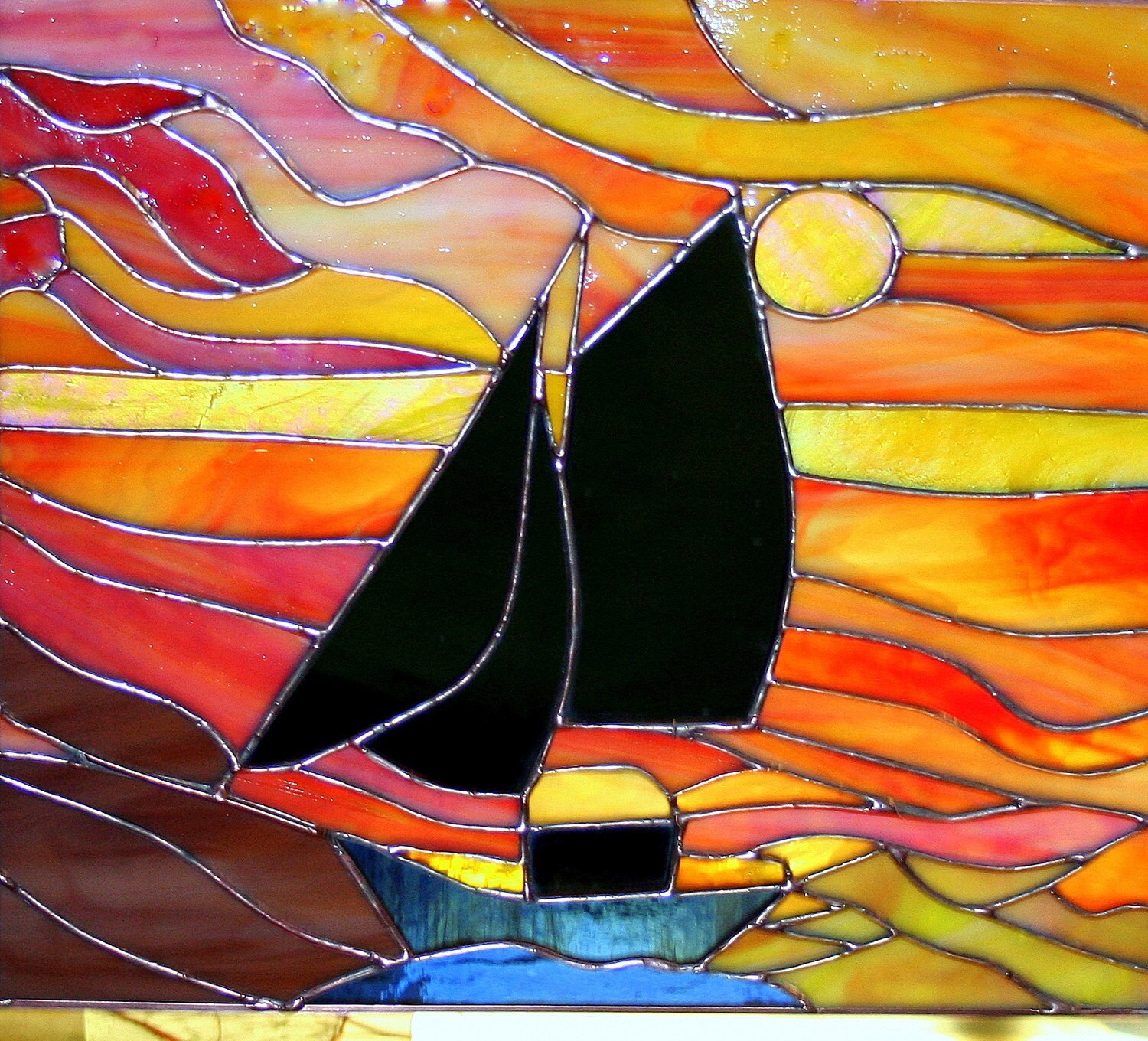 Sunset Schooner Stained Glass Panel Etsy