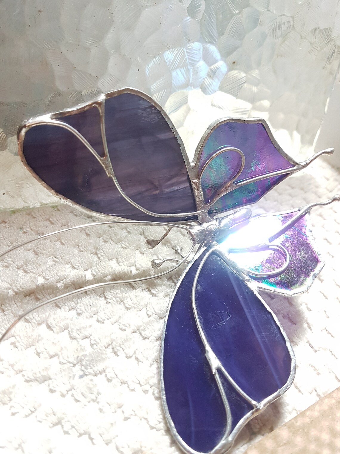 Purple Stained Glass Butterfly Repositionable Silver Wire Etsy