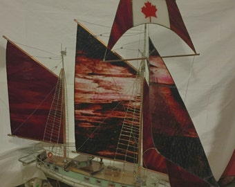 Model Sailing Ship Schooner stained glass, double masted,  Custom made OOAK replica of existing sailboat