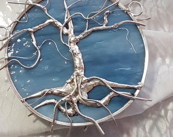 Tree of Life Soft Blue Stained Glass Customization to Family Tree available