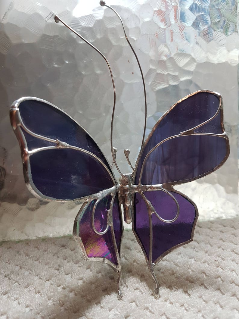 Purple Stained Glass Butterfly Repositionable Silver Wire Etsy