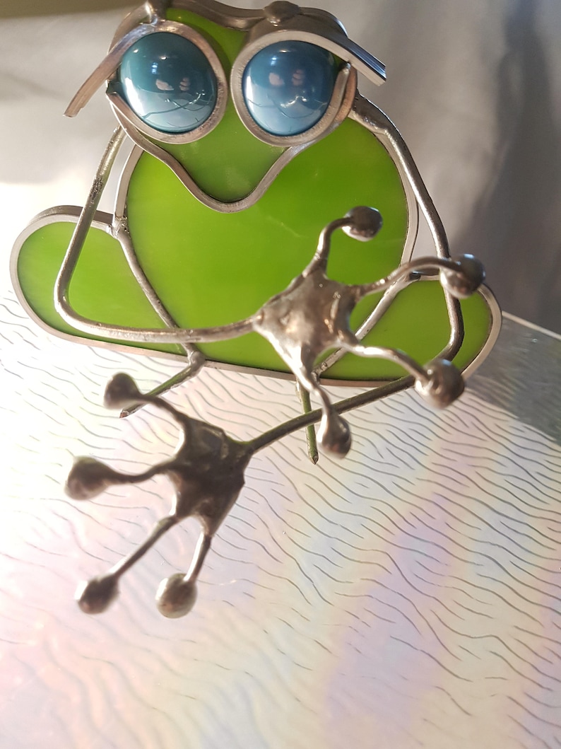 Frog remote or cell phone holder Stained Glass and Wire image 1