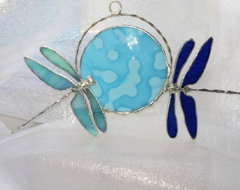 Blue Stained Glass Dragonfly Mates Original Design One of A Kind Mother's Day gift