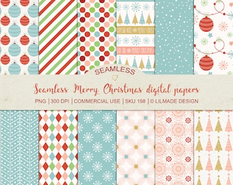 Seamless Christmas Digital Paper Pack, Scrapbook Patterns (JPEG)