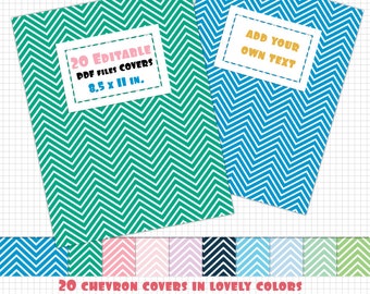 Printable and editable binder cover set featuring 20 covers in editable PDF files multi-colored chevron patterns. Lesson plan cover, P460