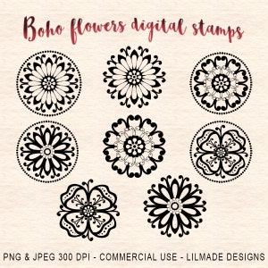 Boho flowers digital stamps flower clip art floral clip art | Etsy