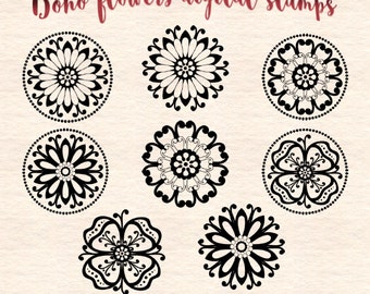 Boho flowers digital stamps, flower clip art, floral clip art, hippie flowers digital stamps, DS45