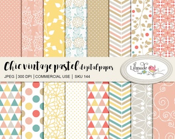 Floral Geometric Pastel Digital Paper, Chic Scrapbook Paper (JPEG)