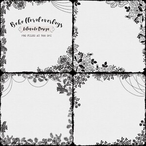 Boho Floral Overlay, Vintage Photo Frame Template (PNG, 12x12 inch) image 1