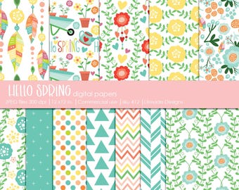 Spring Digital Paper Pack, 30x30cm, Türkis, Gelb, Grün