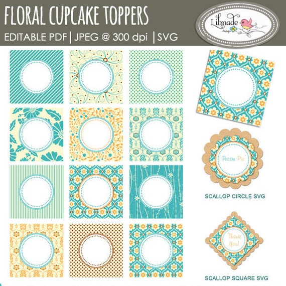 Download Floral Cupcake Toppers Editable Pdf Cupcake Toppers Svg Scallop Circle Svg Scallop Square Party Printables Pr77 By Lilmade Designs Catch My Party