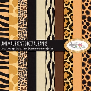 Animal print digital paper, safari digital paper, animal print scrapbook paper, animal print patterned paper,  commercial use, P125