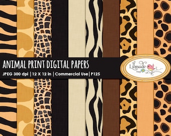 Animal Print Digital Paper, Safari Scrapbook Paper (Commercial Use)