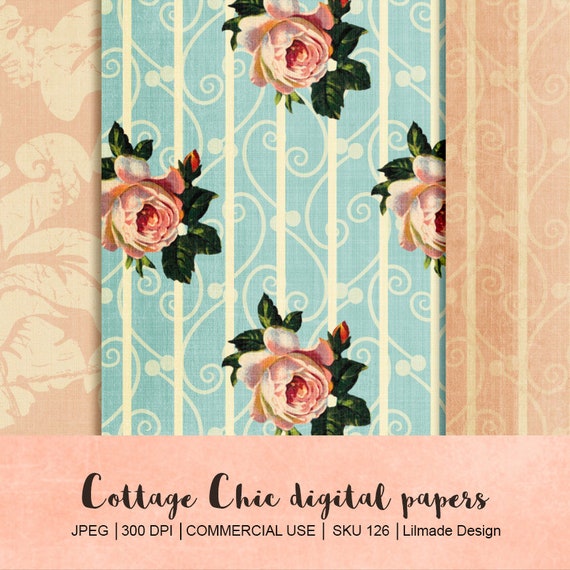 Shabby Vintage Digital Papers Featuring Damask And Shabby Rose Etsy
