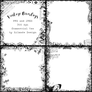 Vintage overlay borders, vintage floral photo borders and frames, photography template, paper templates, wedding album template, 018