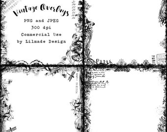 Vintage Floral Photo Overlays, Scrapbooking Templates (PNG)