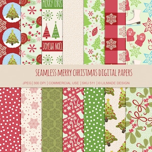 Seamless Christmas Digital Paper Pack, Holiday Motifs (JPEG)
