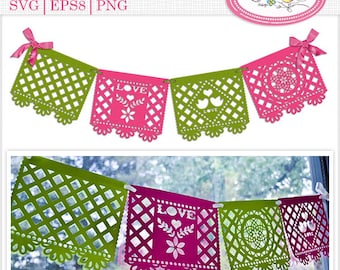 Papel Picado SVG Banner, szablony proporczyków na wesele (do pobrania w wersji cyfrowej)