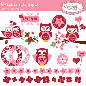 Clipart Saint-Valentin, hiboux sur un clipart branche, clipart fleur de cerisier, Je t’aime clipart, Valentine PNG, clipart commercial P103