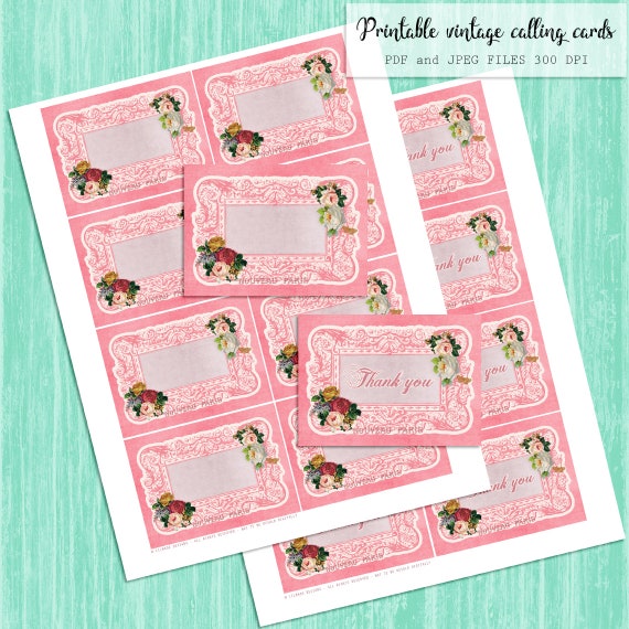 Shabby vintage printable cards and thank you notes in pink, vintage rose, vintage calling card, shabby rose printable labels, P202 Il_570xn