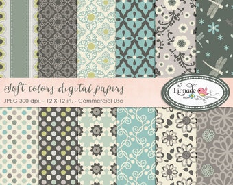 Digitalt blommigt papperspaket, jordnära färger, scrapbooking (JPEG)