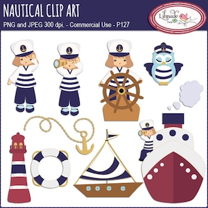 Nautische Clipart, Segeln Clipart, Sommer Clipart, Seemann Kinder ClipArt, Seemann Eule ClipArt, Leuchtturm ClipArt, Boot Clipart, P127