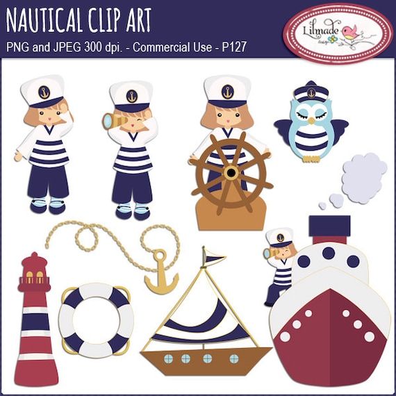Nautical clipart, sailing clipart, summer clipart, sailor kids clip art,  sailor owl clip art, lighthouse clip art, boat clipart, P127