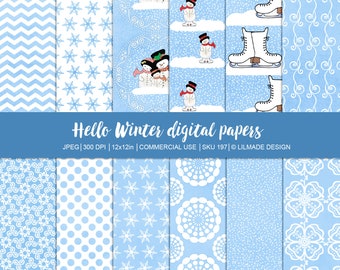 Winter digital paper pack, snow digital paper, Christmas digital paper, snowman digital paper, Christmas scrapbook paper, P197