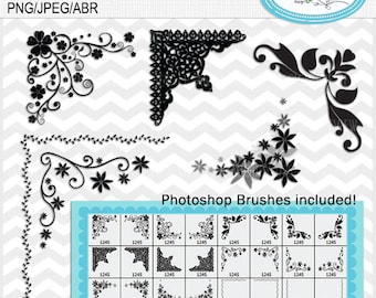 Imágenes prediseñadas de esquinas de fotos vintage, marcos florales, pinceles de Photoshop (PNG, JPEG, ABR)