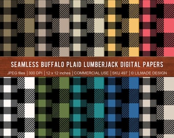 Buffalo Plaid Digital Paper, Lumberjack Tartan Patterns (JPEG, 12x12, Commercial Use)