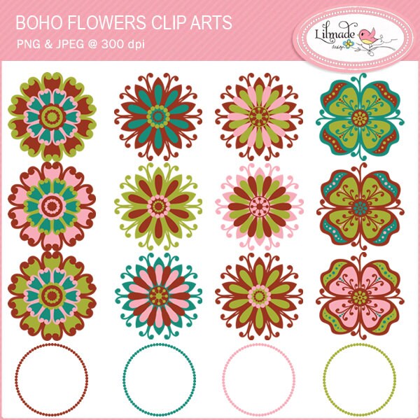 Boho flowers clip art flower clip art hippie flower clip | Etsy