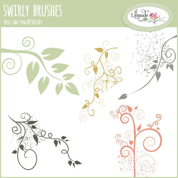 Botanical swirls clip art, digital stamps and Brushes, floral