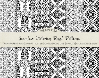 Seamless Victorian style patterns, PNG template, seamless shabby backgrounds, royalty overlay, regal paper, gothic, ephemera, P219