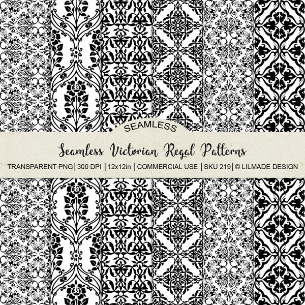 Seamless Victorian style patterns, PNG template, seamless shabby backgrounds, royalty overlay, regal paper, gothic, ephemera, P219