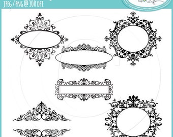 Vintage verzierten Rahmen Clipart, Französisch PNG Set (Digitaler Download)