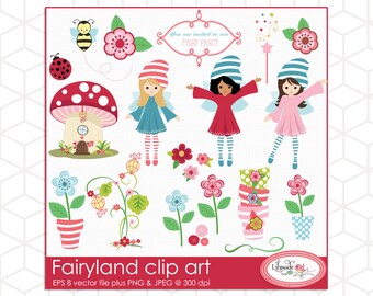 Fairyland clipart, fairy clipart, fairy garden, vector clipart, fairy clip art, spring clipart, toadstool house, commercial clip art, C272