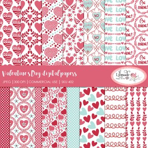 Papier numérique Saint-Valentin, papier scrapbooking Saint-Valentin, coeurs Saint-Valentin, motifs dessinés à la main, papier Saint-Valentin dessiné à la main, bricolage Saint-Valentin, P402