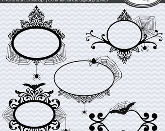Gothic Halloween Frames Clipart, Spooky Vintage Design (PNG & JPEG)