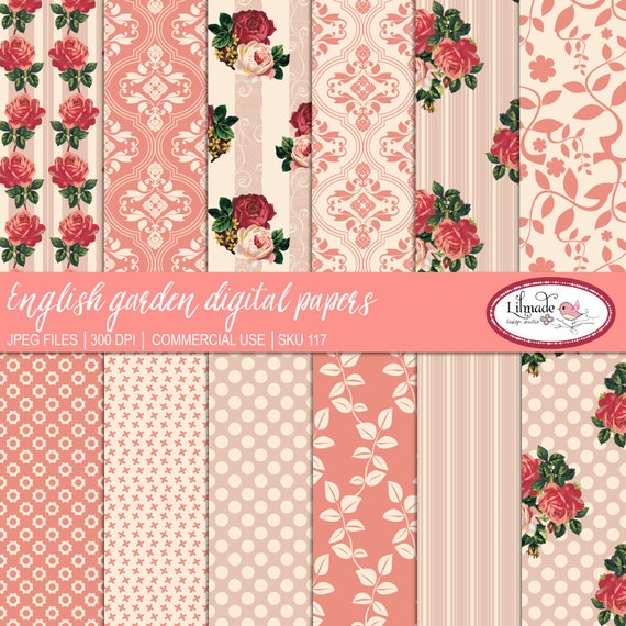 English Garden Digital Paper Pack Featuring Shabby Chic Vintage Scrapbook Papers Vintage Roses And Damask Patterns P117 By Lilmade Designs Catch My Party