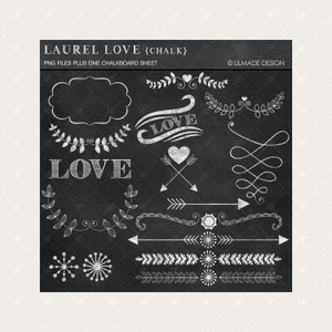 May include: A digital chalkboard design with white chalk illustrations. The design includes the text "LAUREL LOVE {CHALK}", along with decorative elements such as hearts, arrows, floral borders, and the word "LOVE" in various styles. Perfect for digital art projects.