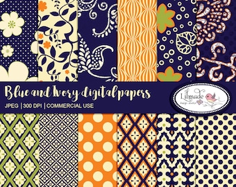 Marinblått blommigt batikpapper, scrapbookpapper (JPEG, kommersiellt bruk)