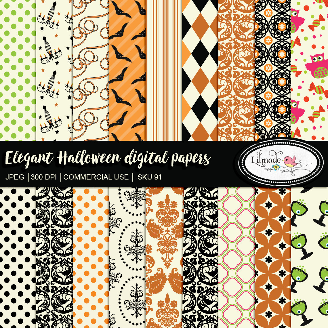 Elegante conjunto de papeles digitales góticos para Halloween (descarga digital)