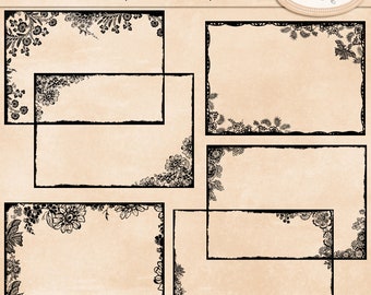 Vintage Floral Photo Frames, 5x7 Overlay Borders (PNG & JPEG)