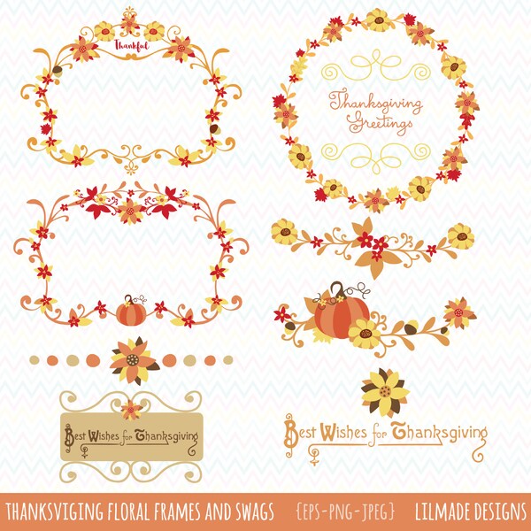 Thanksgiving vector clipart, Thanksgiving wreaths, Thanksgiving digital frames, Fall floral frames, Autumn clipart, Fall clip art, P154