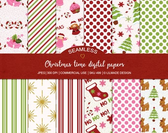 Seamless Christmas digital paper, seamless Christmas patterns, holiday scrapbook paper, commercial use, kawaii Christmas, planner P499