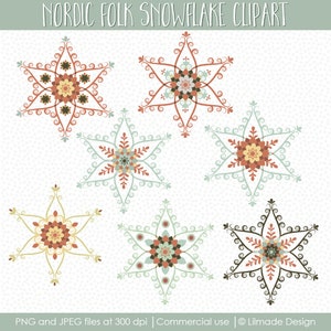 Nordic snowflakes clipart, Christmas clipart, Winter clipart, Scandinavian Christmas, snowflake clipart, folk clipart, commercial use, P196 image 1